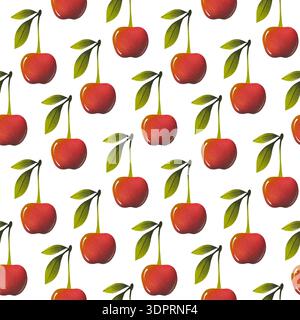 Nahtloses Muster mit Kirschen. Einfache Aquarellillustration von roten Beeren in einem kindlichen Stil für Textil-, Stoff- und Verpackungsdesign. Stockfoto