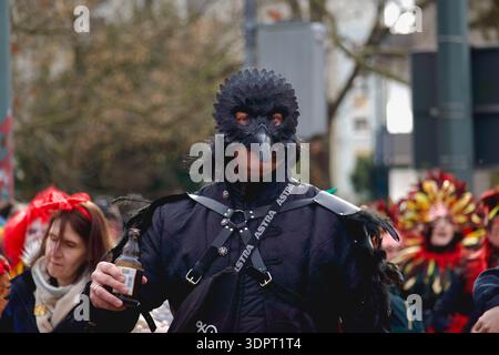 Dessau, Deutschland, 15. Februar 2026Person in dunkler Vogelmaske Stockfoto