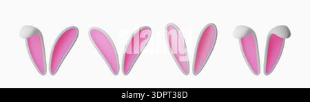 3D-Set mit dekorativen Kaninchenohren. Happy Easter, Bunny Illustrationen für Frühlingsferien, Partyeinladungen und Sale Designs. Stock Vektor