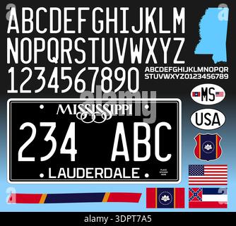 Mississippi US State Blackout Autokennzeichen neues Muster mit Buchstaben, Zahlen und Symbolen, Vektor-Illustration, USA Stock Vektor