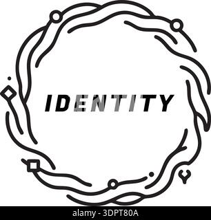 Schwarzes Kranzabzeichen mit Identitätstext in der Mitte eines kreisrunden Rahmens für Weinreben Stock Vektor