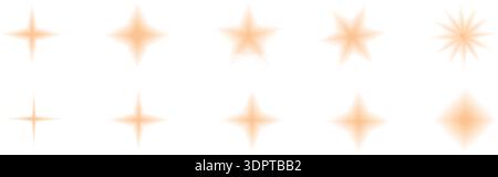 Verlaufsunschärfe funkelt Symbole in y2k mit Aura-Textur. Sanfte Orange-Töne für nächtliche Himmelstimmung. Blinkt gelb und blinkt. Einfache Sternvektorformen Stock Vektor