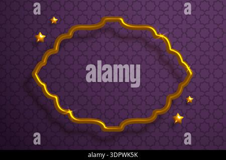 Islamische Grußbanner Vorlage mit goldenem Rahmen und Sternen auf violett. Luxuriöser eleganter Hintergrund für eid al fitr oder ramadan-Verkäufe Stock Vektor