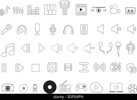 Multimedia-Symbole auf weißem Hintergrund Stock Vektor