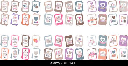 Valentinstag Grußkarte Sammlung mit romantischen Typografie Herzen und Liebe Nachrichten Vektor Illustration Stock Vektor