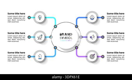 Infografik-Vorlage mit Symbolen und 6 Optionen oder Schritten. Kreis. Kann für Workflow-Layout, Diagramm, Banner, webdesign verwendet werden. Vektorgrafik Stock Vektor