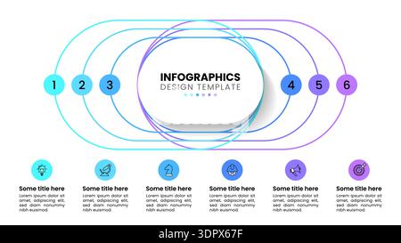 Infografik-Vorlage mit Symbolen und 6 Optionen oder Schritten. Kann für Workflow-Layout, Diagramm, Banner, webdesign verwendet werden. Vektorgrafik Stock Vektor
