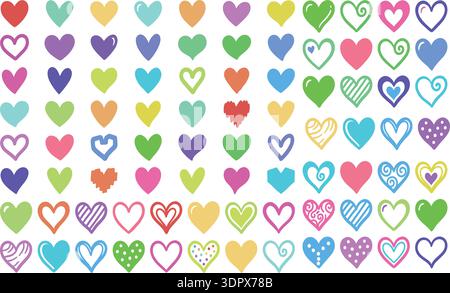 Bunte Herz-Icons-Sammlung Set niedliche Liebe Symbole für Valentinstag Vektor Illustration Stock Vektor