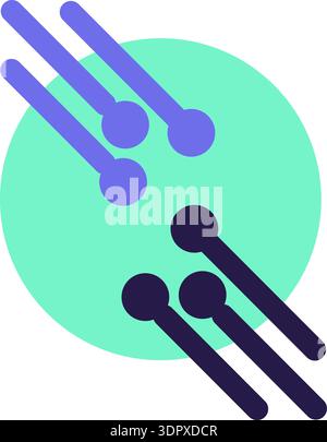 Blauer und türkisfarbener „AI Technology Doodle Outline“-Aufkleber mit Kreis. Helles Flaches Symbol Stock Vektor