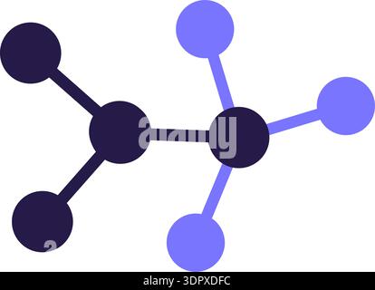 Blauer und türkisfarbener Aufkleber mit „AI Technology Doodle Outline“ mit neuronaler Verbindung. Helles Flaches Symbol Stock Vektor