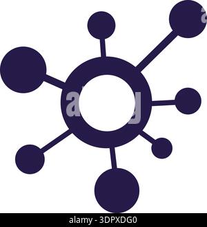 Blauer und türkisfarbener AI-Technologie-Doodle-Outline-Aufkleber mit Molekül. Helles Flaches Symbol Stock Vektor