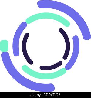 Blauer und türkisfarbener „AI Technology Doodle Outline“-Aufkleber mit Upload-Symbol. Helles Flaches Symbol Stock Vektor