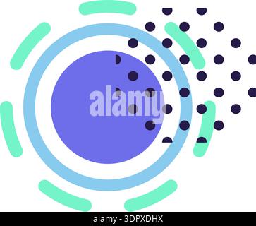 Blauer und türkisfarbener „AI Technology Doodle Outline“-Aufkleber mit abstraktem Kreis und Punkten. Helles Flaches Symbol Stock Vektor