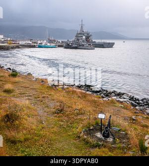 Argentinisches Marineschiff, Ushuaia, Feuerland, Argentinien, Südamerika Stockfoto