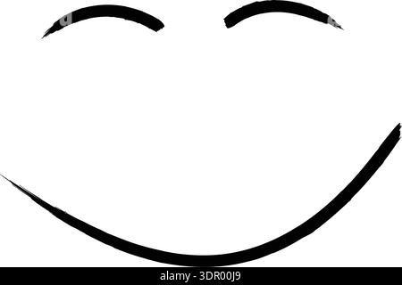 Dieses Bild zeigt eine minimalistische Zeichnung eines glücklichen Gesichts, das mit einfachen schwarzen Linien auf einem stark weißen Hintergrund erstellt wurde. Die Teilfläche besteht aus zwei kurzen Elementen Stock Vektor