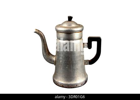 Eine altmodische Vintage-Kaffeemaschine aus der Sowjetzeit aus Metall. Vintage Küchenutensilien. Stockfoto