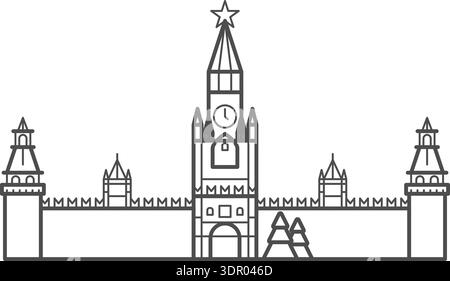 Symbol der Kreml-Linie. Rotes quadratisches Reiseziel Stock Vektor