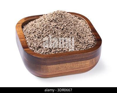 Eine volle Schüssel mit Mischfutter für Haustiere und Vögel in Form von Trockenfutter, isoliert auf weißem Hintergrund. Originalfoto, nicht von KI generiert Stockfoto