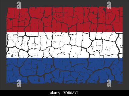 Abbildung der Nationalflagge der Niederlande, gemalt auf einer gerissenen Wand. Grunge-Hintergrund im Distress-Stil mit offiziellem holländischem Rot, weiß und Stock Vektor