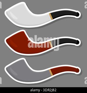 Illustration zum Thema großes farbiges Set verschiedene Typen Rauchpfeifen unterschiedliche Größe für Tabak, Pfeifenmuster bestehend aus Sammlung Zubehör von Rauch Stock Vektor