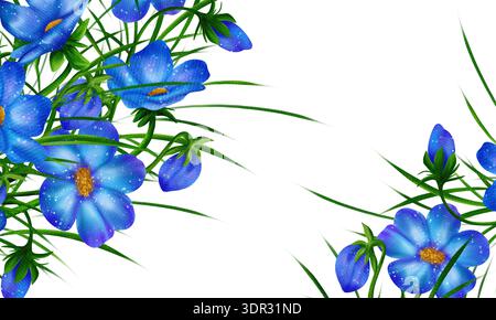 Rechteckiger Rahmen mit Leberblüte, Leberkraut, Blumenpflanze, blühende Leberblüte mit grünen Blättern Stockfoto