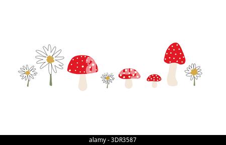 Design-Element für Pilze und Gänseblümchen Stock Vektor