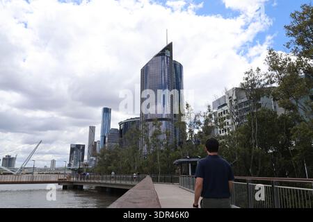 Brisbane, Queensland, Australien, Brisbane Skyline, Brisbane River, Brisbane CBD, City Skyline, Brisbane Cityscape, Fußgängerzone am Fluss, Fußgängerzone Stockfoto