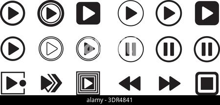 Symbolgruppe der Wiedergabetaste. Symbol für Audio- oder Videoaktion starten. Vektorabbildung. Bearbeitbare Kontur. Stock Vektor