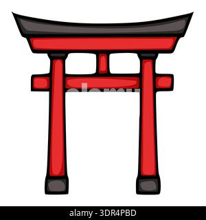 Rote und schwarze japanische Torii-Tor-Vektor-Illustration, traditioneller Shinto-Schrein-Eingang, isoliert auf weißem Hintergrund. Stock Vektor