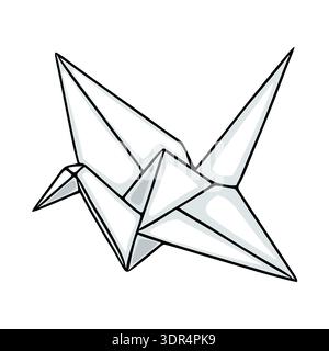 Isolierte Origami-Kranvektorillustration, einfacher weißer Papiervogel mit sauberen Linien Stock Vektor