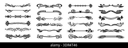 Art-Nouveau-Trennwände mit Blumenmuster. Retro-Ränder, barocke Überschriften, ornamentale Buchseiten verzierte Fußzeile. Dekoratives Art Deco Stock Vektor