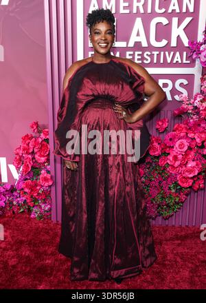 Los Angeles, Usa. Februar 2026. LOS ANGELES, KALIFORNIEN, USA - 16. FEBRUAR: Wunmi Mosaku kommt am 16. Februar 2026 zum 8. Jährlichen American Black Film Festival (ABFF) Honors 2026 im SLS Hotel, A Luxury Collection Hotel, Beverly Hills, in Los Angeles, Kalifornien, USA. (Foto: Xavier Collin/Image Press Agency) Credit: Image Press Agency/Alamy Live News Stockfoto