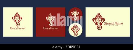 Lord Ganesha Elefant Gott Maskottchen Logo Set für Yoga und Wellness Marke Vektor Illustration. Stock Vektor