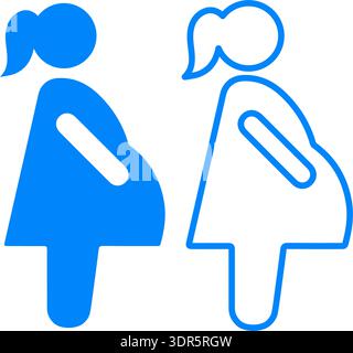 Zwei stilvolle Symbole für schwangere Frauen in Blau mit Umrissen und einfarbigen Variationen. Mutterschaft, Pränatalpflege, Geburtshilfe, Medizin und Gesundheitswesen Stock Vektor