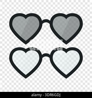Flache Herzförmige Gläser Icon Set Isoliert, Vektor-Illustration. Liebe Brillenrahmen. Romantisches Valentinstag-Accessoire-Symbol. Niedliche Modische Brille Stock Vektor