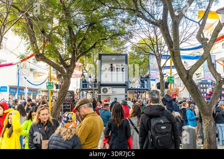 Loule, Algarve Portugal — Karneval 17. Februar 2026 — Ein DJ unterhält die Menge mit energischer Musik während der Loulé Karneval Festlichkeiten und kreiert einen Stockfoto