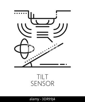 Zeilensymbol des Alarmsensors für Neigungserkennung. Intelligentes Zuhause Sicherheitsalarm Lineares Zeichen, Sicherheitssensor Linearvektorsymbol. Symbol für das Neigungserkennungssystem oder das Symbol für technologische Innovation mit dünner Linie Stock Vektor