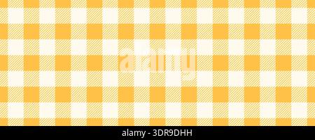 Nahtloses Muster aus gelbem Gingham-Material. Niedliches Karomuster. Sommer Picknick Küche Tischdecke Textur. Vintage-Textur mit quadratischem Gingham-Muster. Vektor Stock Vektor