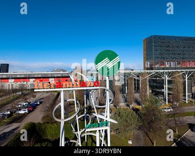 Mailand, Lombardei, Italien. Februar 2026. Aus der Vogelperspektive die Milano Rho Ice Hockey Arena, in der Eishockey für die Olympischen Winterspiele 2026 in Mailand, Italien, stattfindet. (Kreditbild: © Walter G. Arce/ZUMA Press Wire) NUR REDAKTIONELLE VERWENDUNG! Nicht für kommerzielle ZWECKE! Stockfoto