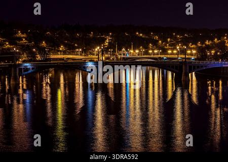 Blick auf die Karlsbrücke bei Nacht. Stockfoto