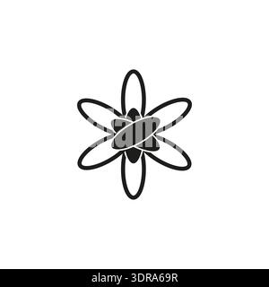 Abstraktes Blumensymbol. Atom Blossom Vector Symbol. Sechs Blütenblätter. Schwarze Vollform. Stock Vektor