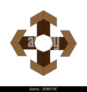 Professionelle dimensionale Pfeilspitzen. Navigationsrichtungsvektor. Vier 4 Zeiger. Umfassende multidirektionale Symboliken. Stock Vektor