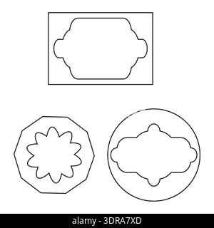 Dekorative Linienrahmen. Geometrische Formen Vektorset. Vintage-Etikettenrahmen. Einfache schwarze Konturen. Stock Vektor