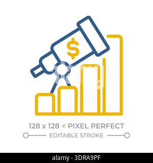 Finanzprognose Pixel Perfect Symbol für zwei Farblinien Stock Vektor