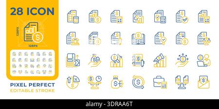Financial Reporting Perfect zwei farbige Linien-Symbole Stock Vektor