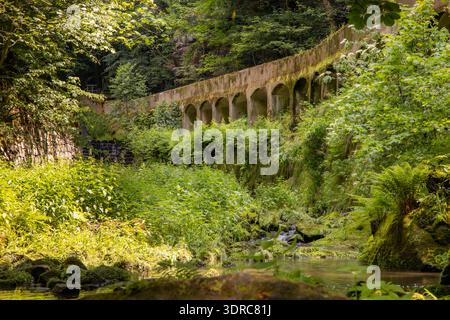 Altes Wasserkraftwerk Niezelgrund Wasserfall Lohmenschlucht Stockfoto