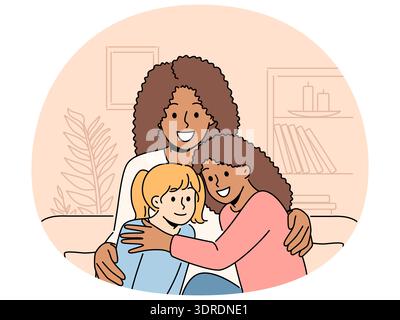 Afroamerikanerin mit multirassischen Töchtern Stockfoto