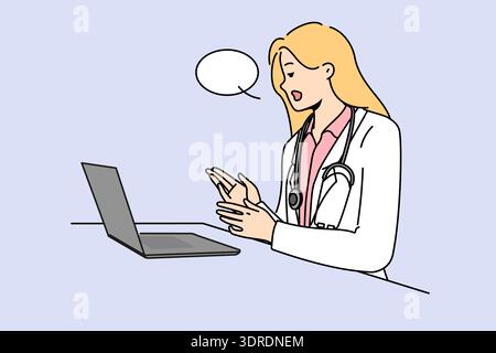 Arzt mit Laptop bietet telemedizinische Dienstleistungen durch Konsultation der Patienten über das Internet Stockfoto