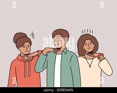 afroamerikaner machen eine Geste mit Messer an die Kehle, um gegen Diskriminierung und Rassismus zu protestieren Stockfoto