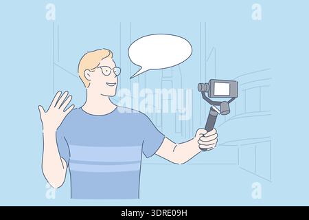 Reise-Blogger, Vlogging, Live-Streaming-Konzept Stockfoto